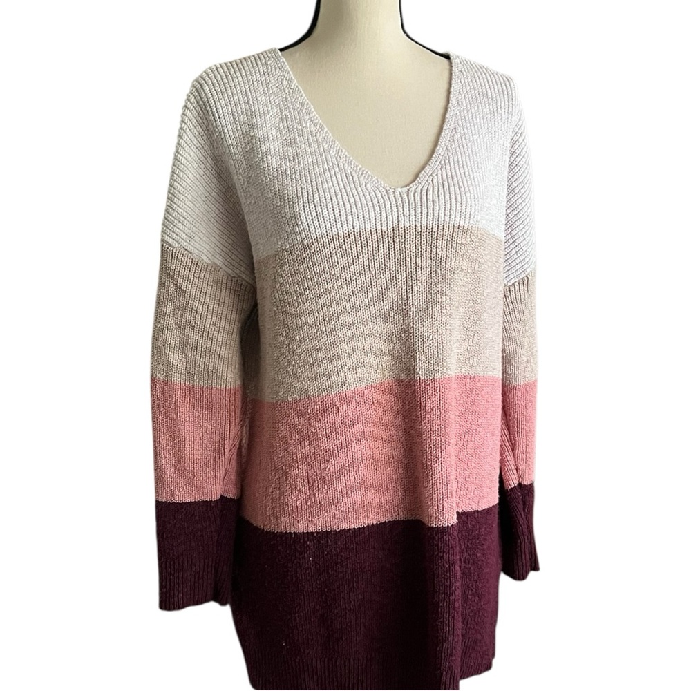 Torrid Colorblock V Neck Criss Cross Back Knit Tunic Sweater. Size Large - Picture 2 of 6